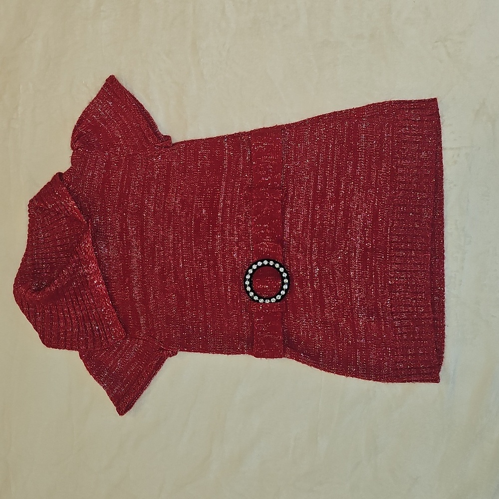 Faded Glory Y2K Red Silver Knit Dress Belt With Black Rhinestone Buckle Girls XS